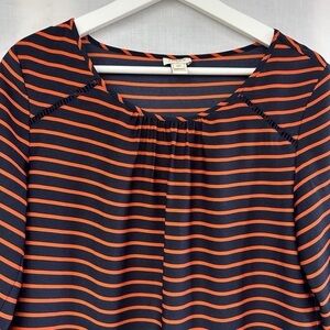 J. Crew Navy and Orange Striped Blouse